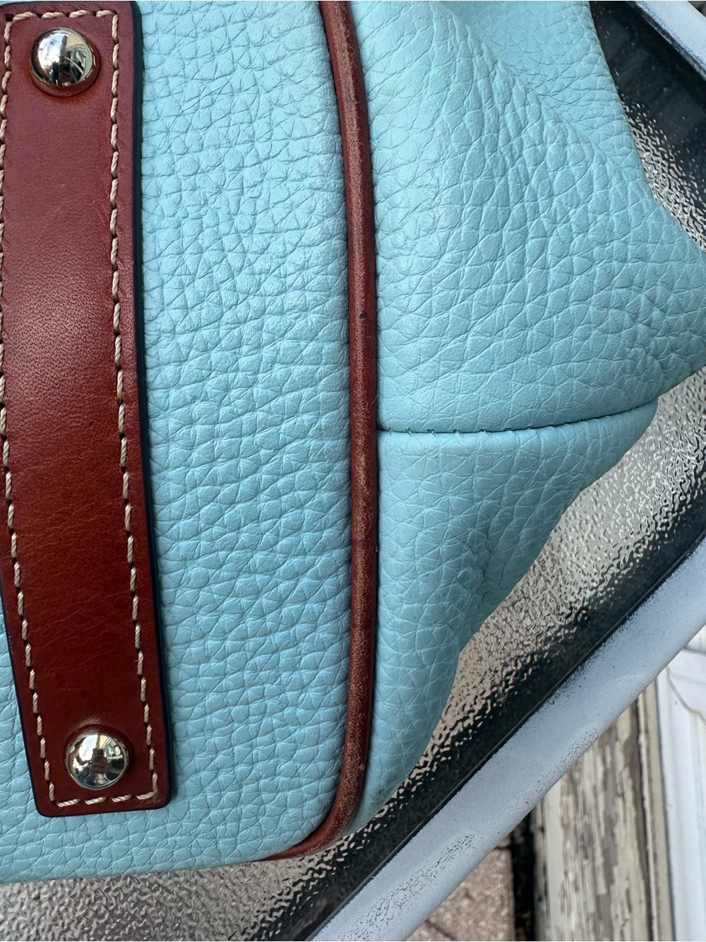 Dooney & Bourke Aqua Leather Drawstring Shoulder Bag with Brown Tassels - Picture 5 of 5
